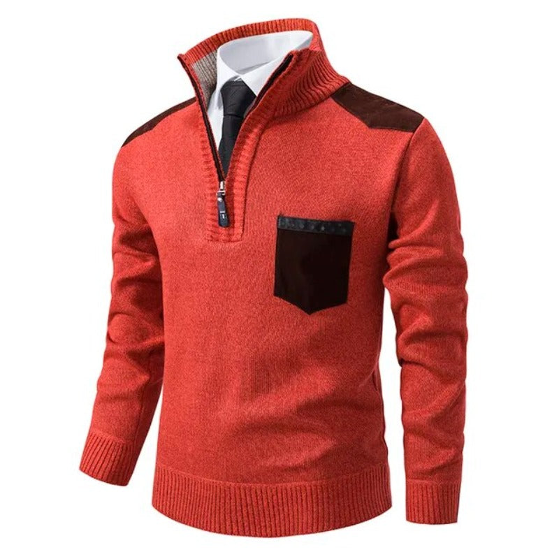 Luxury Cashmere Men's Pullover - Archer-Orange-M-Nora Luxe