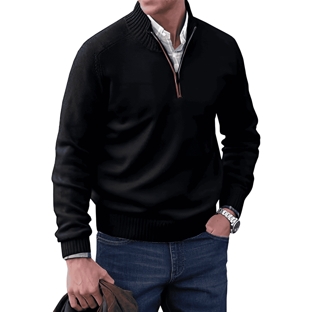 Luxury Cashmere Men's Sweater with Zip - Lucas-Black-XS-Nora Luxe