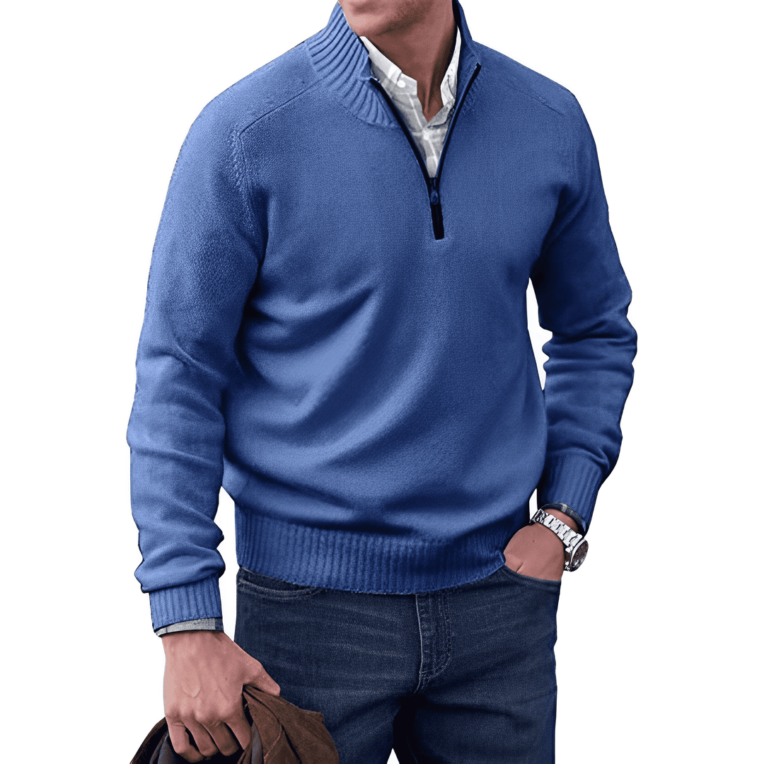 Luxury Cashmere Men's Sweater with Zip - Lucas-Blue-XS-Nora Luxe