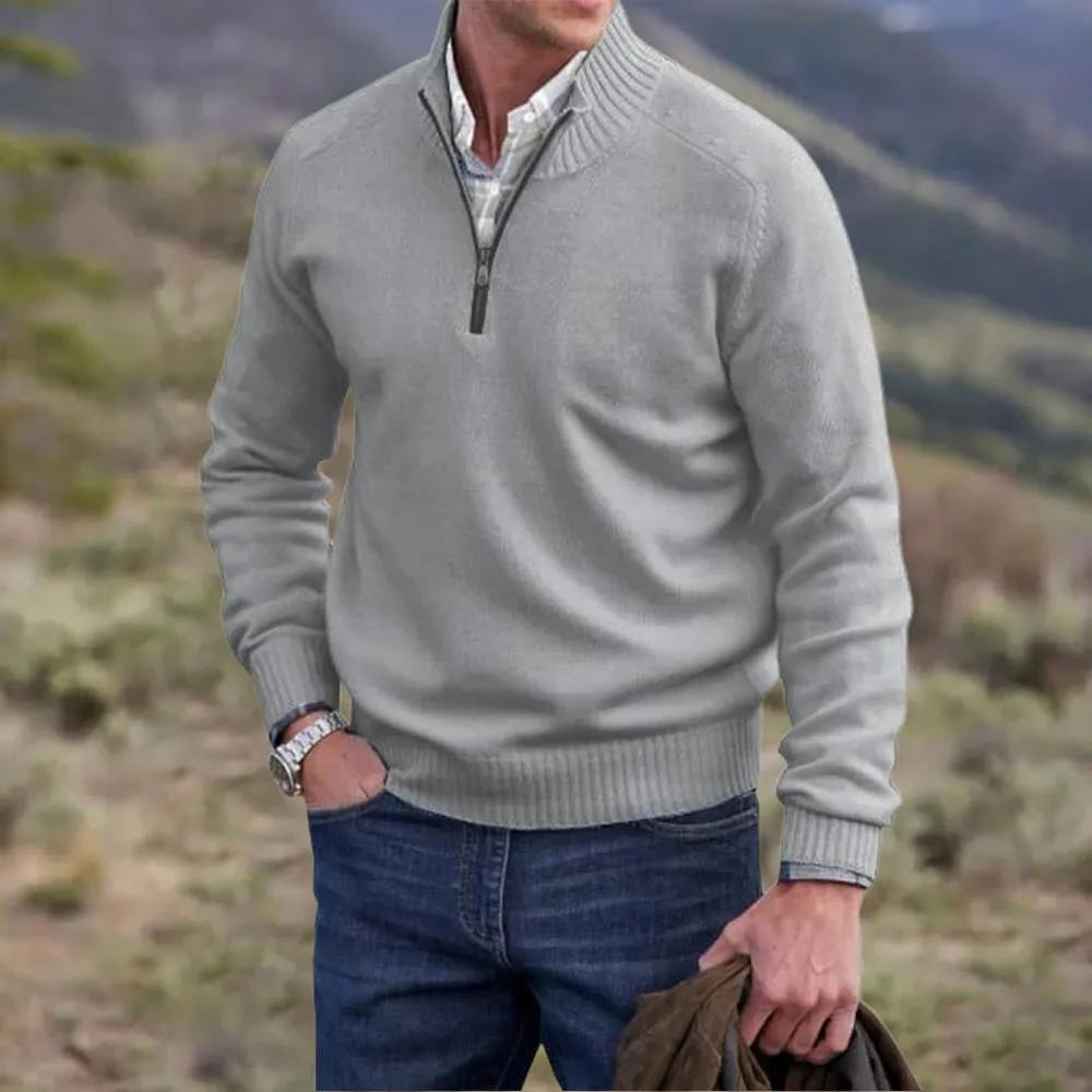 Luxury Cashmere Men's Sweater with Zip - Lucas-Brown-XS-Nora Luxe