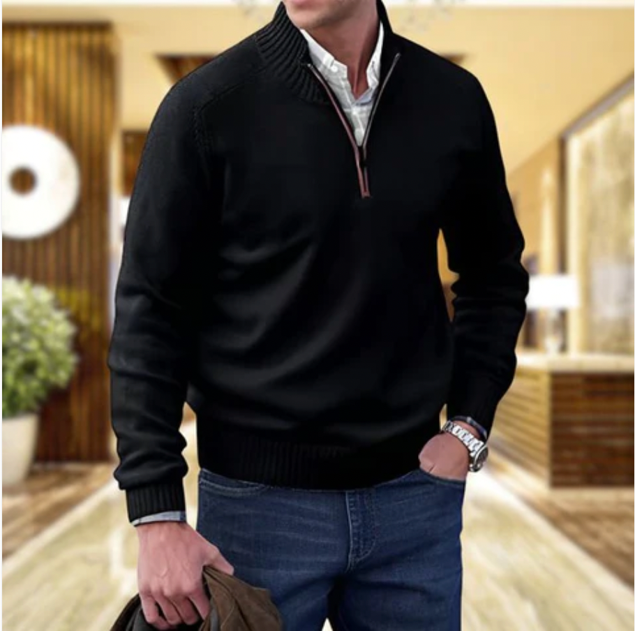 Luxury Cashmere Men's Sweater with Zip - Lucas-Brown-XS-Nora Luxe