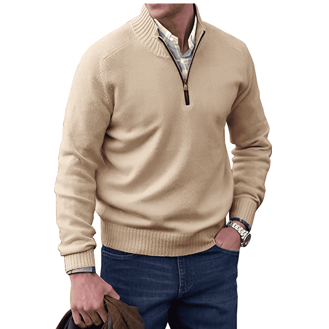 Luxury Cashmere Men's Sweater with Zip - Lucas-Brown-XS-Nora Luxe