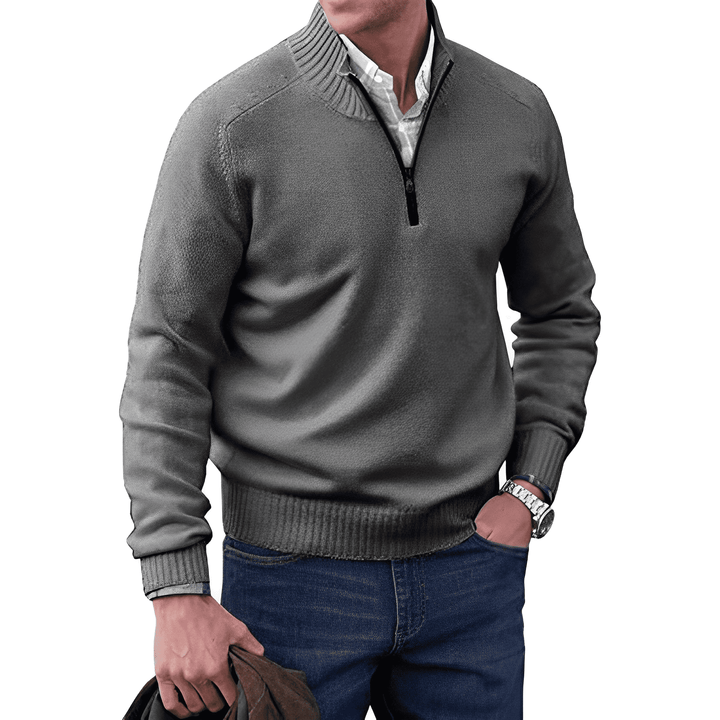 Luxury Cashmere Men's Sweater with Zip - Lucas-Dark Gray-XS-Nora Luxe