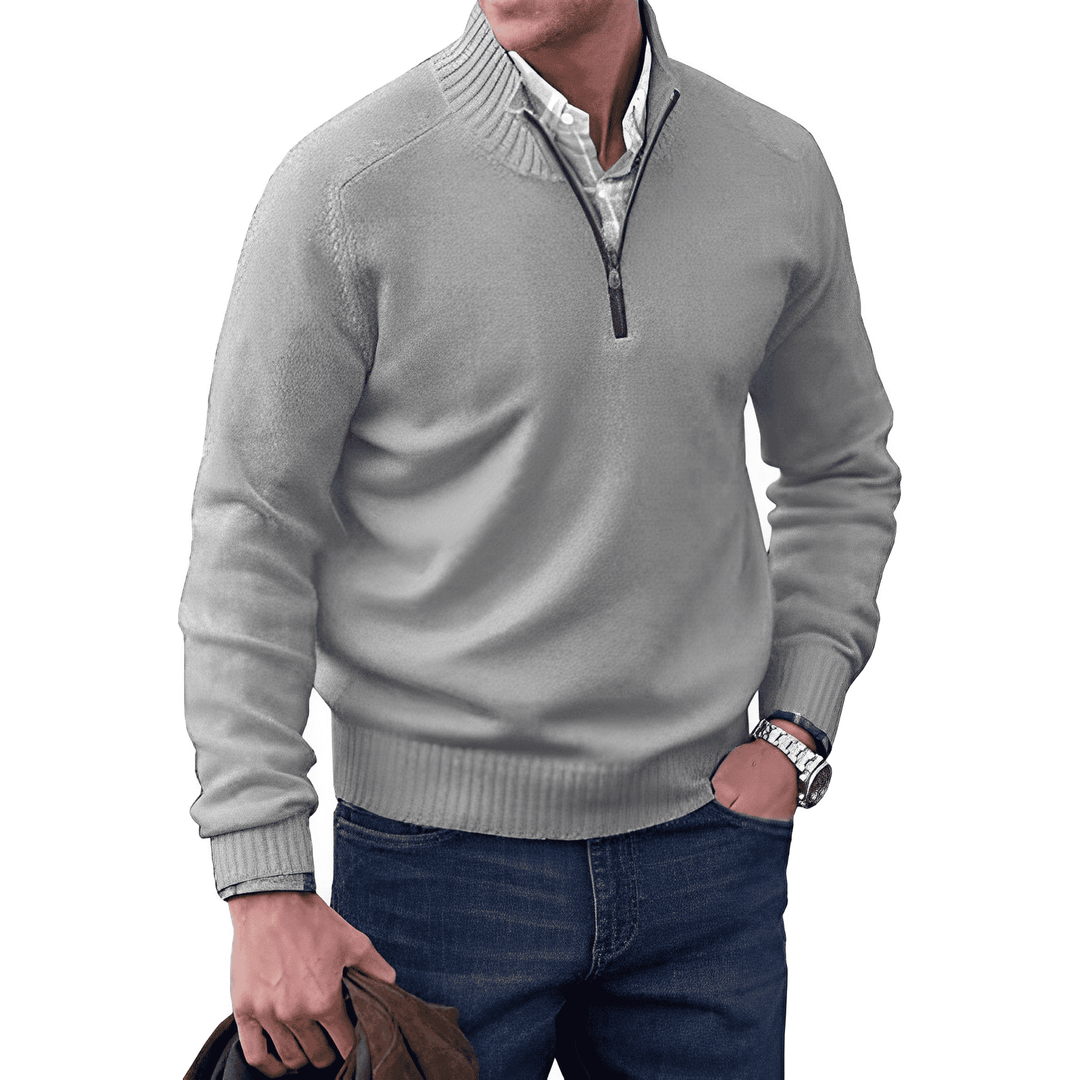 Luxury Cashmere Men's Sweater with Zip - Lucas-Light Gray-XS-Nora Luxe