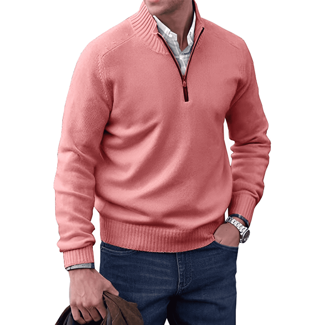 Luxury Cashmere Men's Sweater with Zip - Lucas-Pink-XS-Nora Luxe