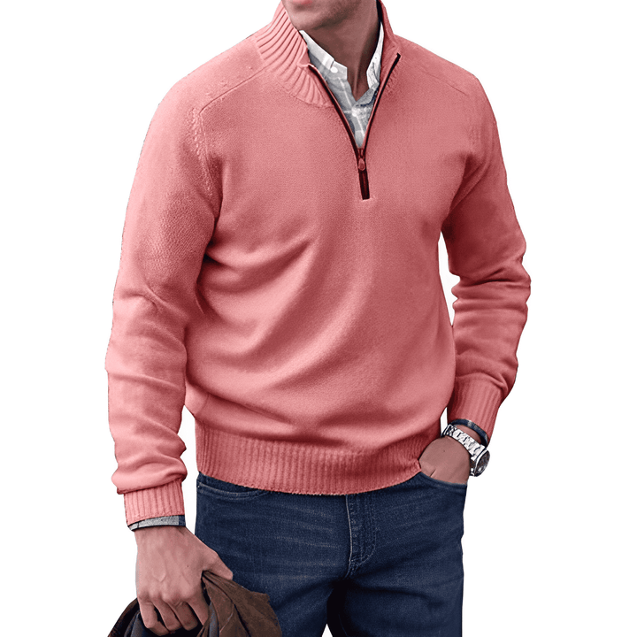 Luxury Cashmere Men's Sweater with Zip - Lucas-Pink-XS-Nora Luxe