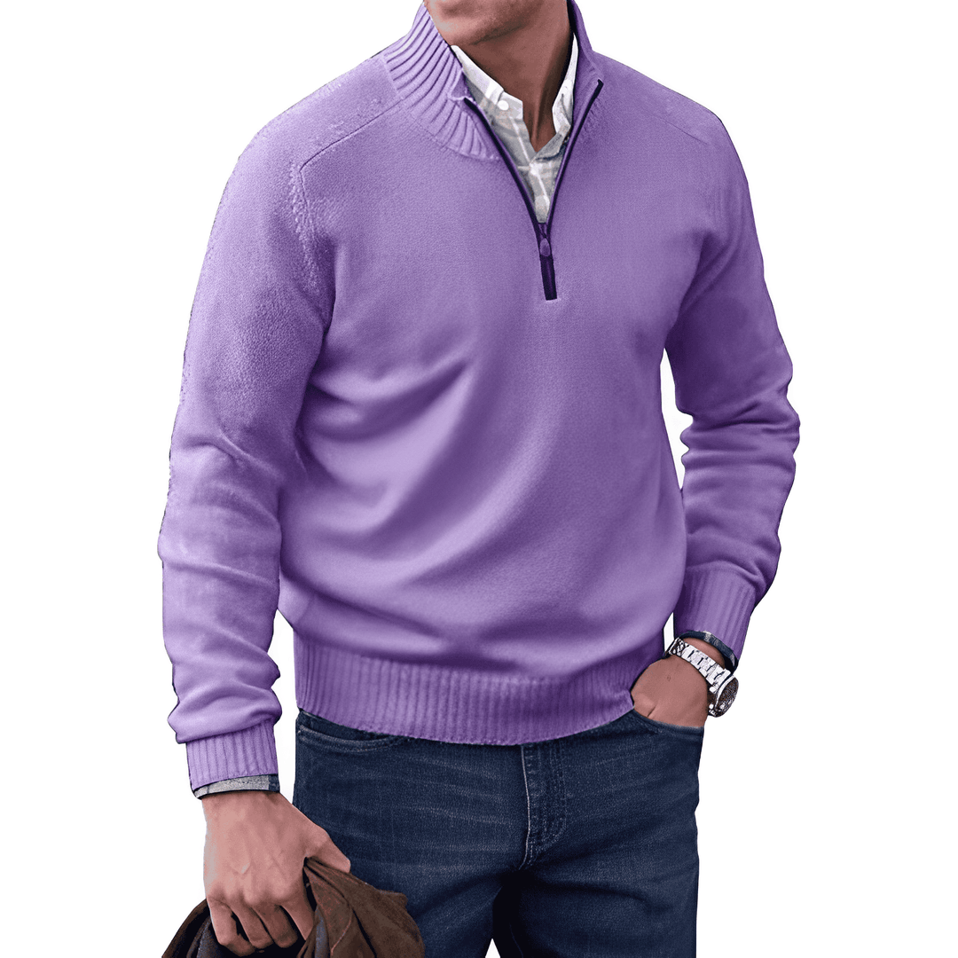 Luxury Cashmere Men's Sweater with Zip - Lucas-Purple-XS-Nora Luxe