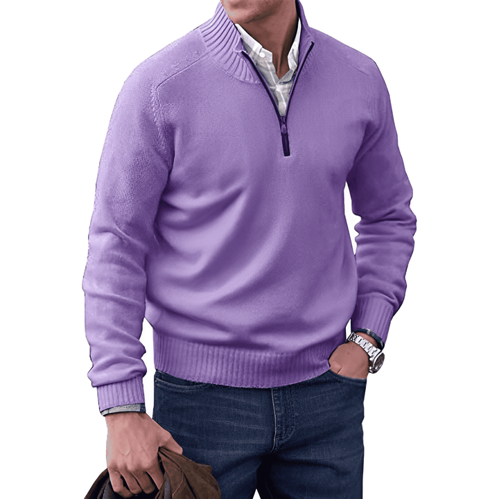 Luxury Cashmere Men's Sweater with Zip - Lucas-Purple-XS-Nora Luxe