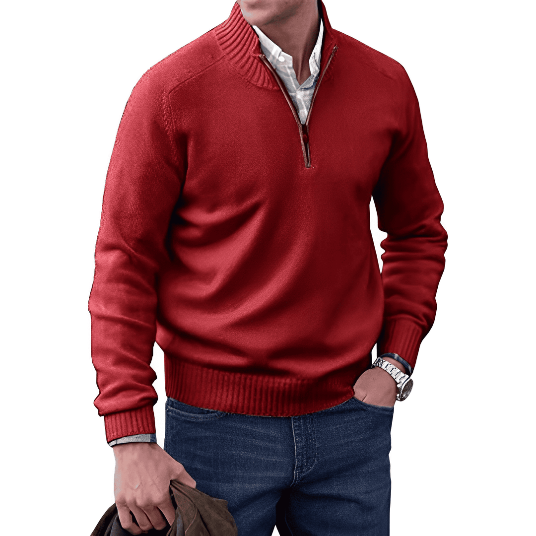 Luxury Cashmere Men's Sweater with Zip - Lucas-Red-XS-Nora Luxe