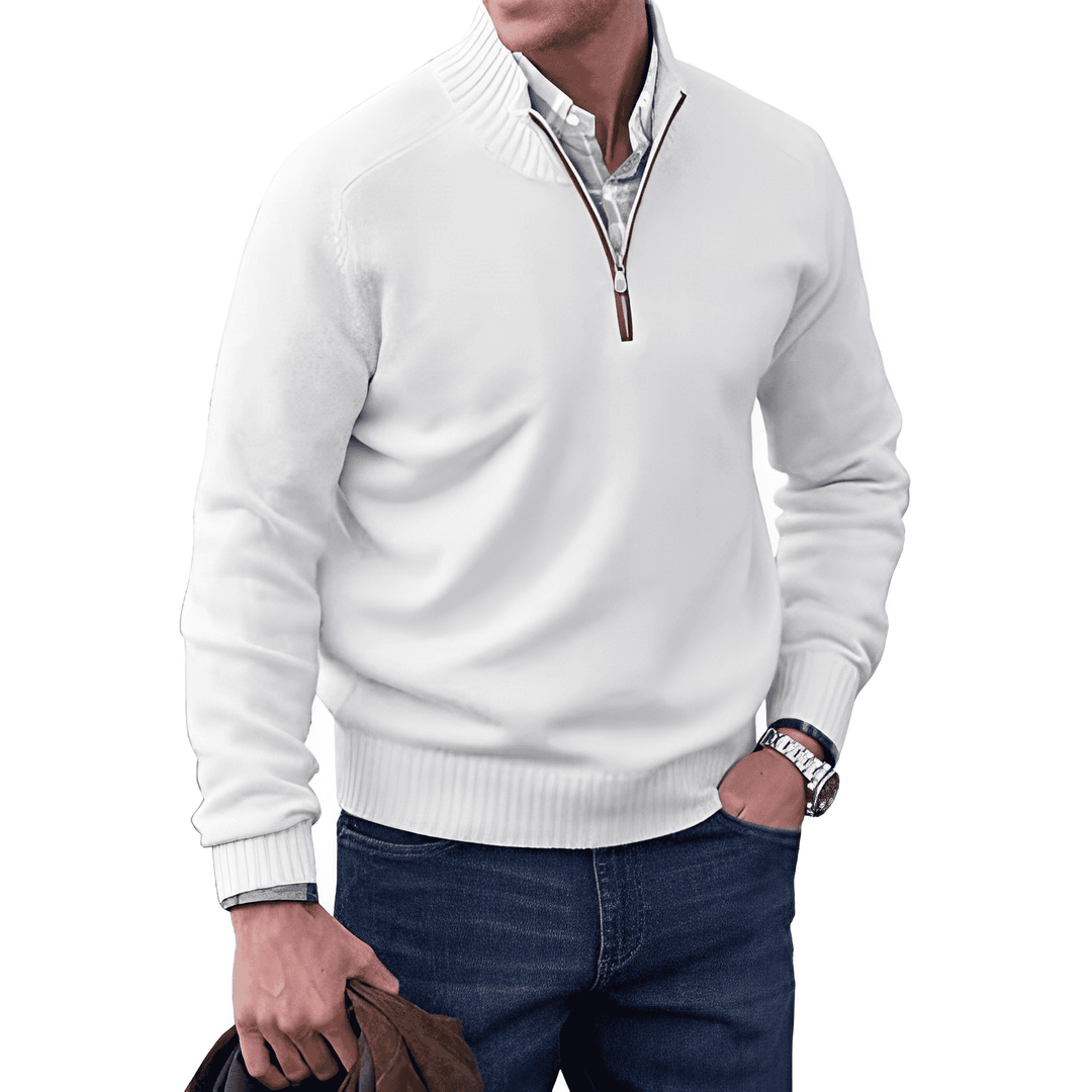 Luxury Cashmere Men's Sweater with Zip - Lucas-White-XS-Nora Luxe