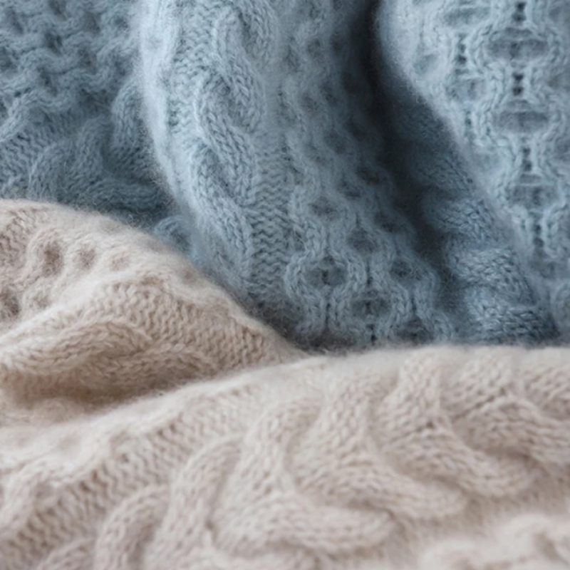 Luxury Cashmere Turtleneck with Checkered Pattern - Celeste-Blue-XS-Nora Luxe