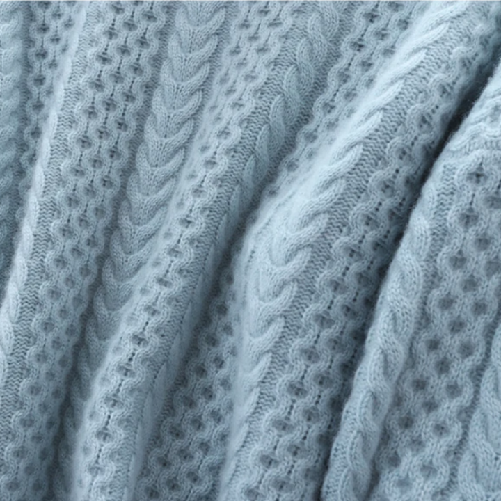 Luxury Cashmere Turtleneck with Checkered Pattern - Celeste-Blue-XS-Nora Luxe