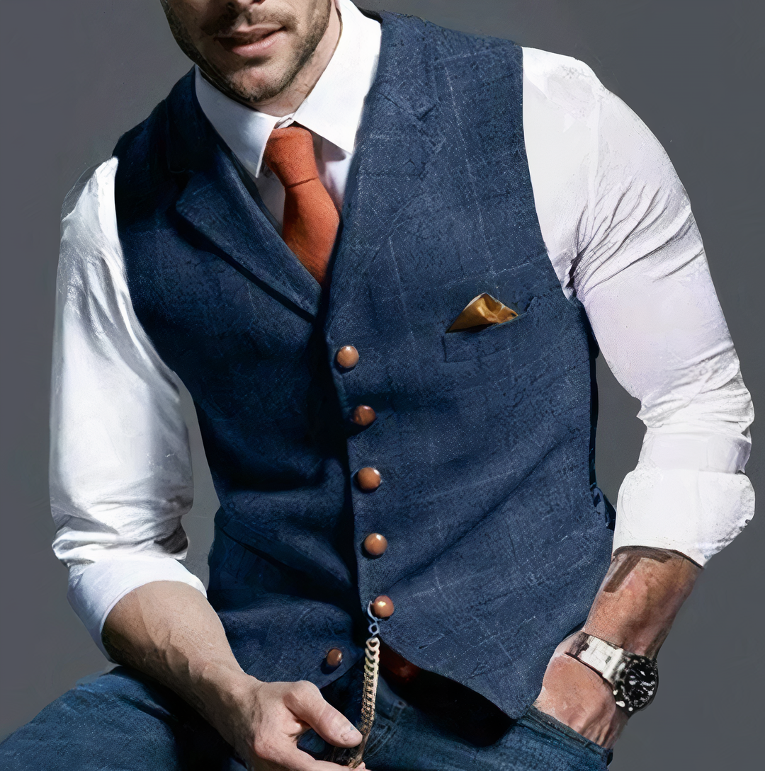 Luxury Checked Men's Gilet - Edward-Blue-S-Nora Luxe
