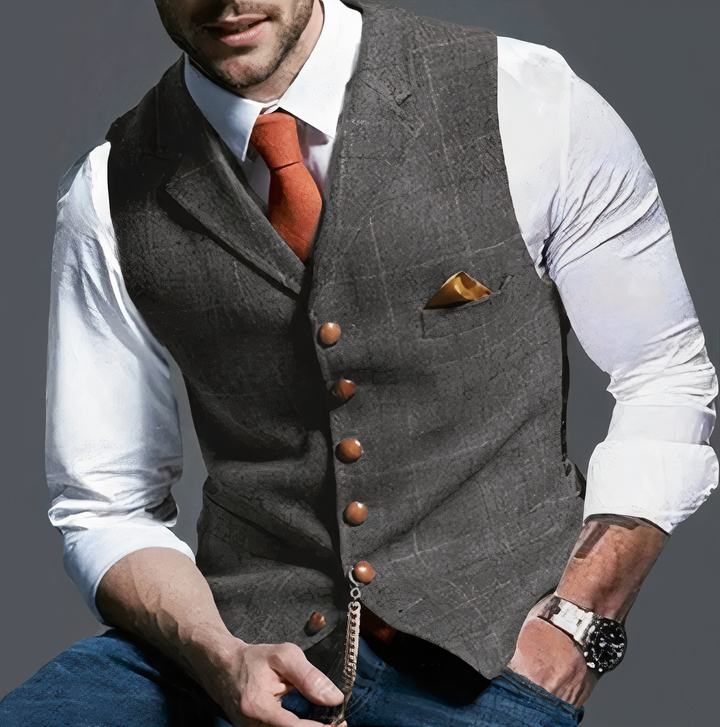 Luxury Checked Men's Gilet - Edward-Gray-S-Nora Luxe