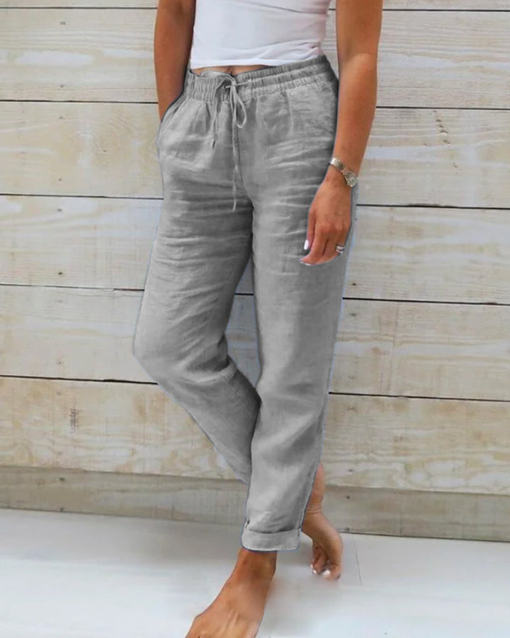 Luxury Cotton Linen Trousers - SereneComfort-Gray-S-Nora Luxe