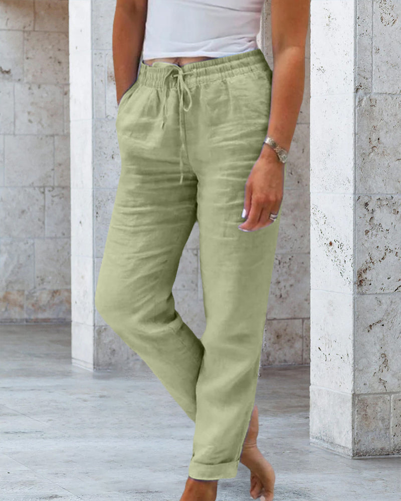 Luxury Cotton Linen Trousers - SereneComfort-Green-S-Nora Luxe