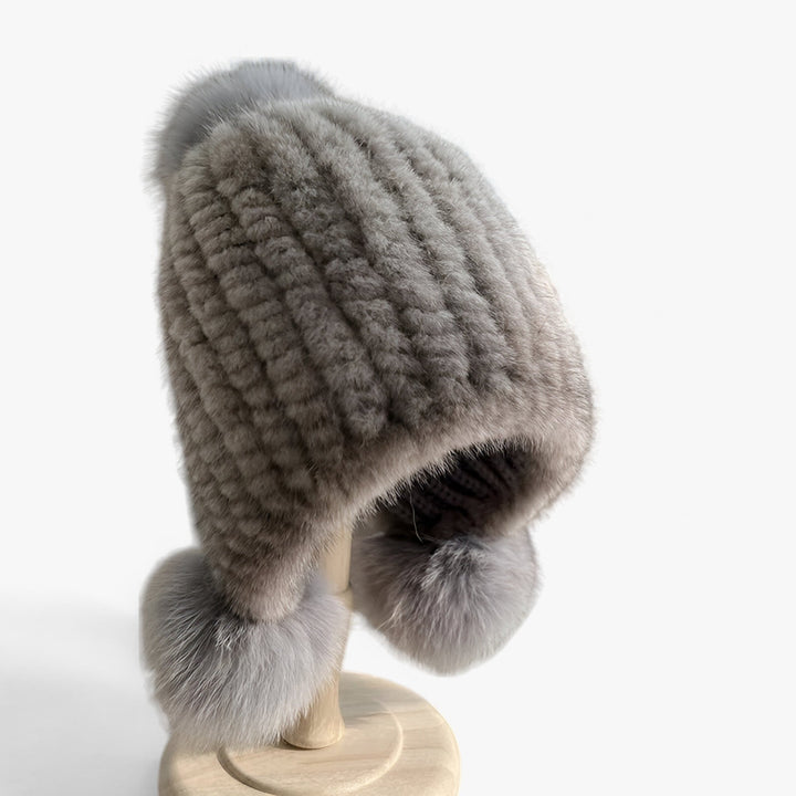 Luxury Fur Hat by Wezel with Fox Fur Pom Pom - Valeria-Gray 1-Elastic band-Nora Luxe
