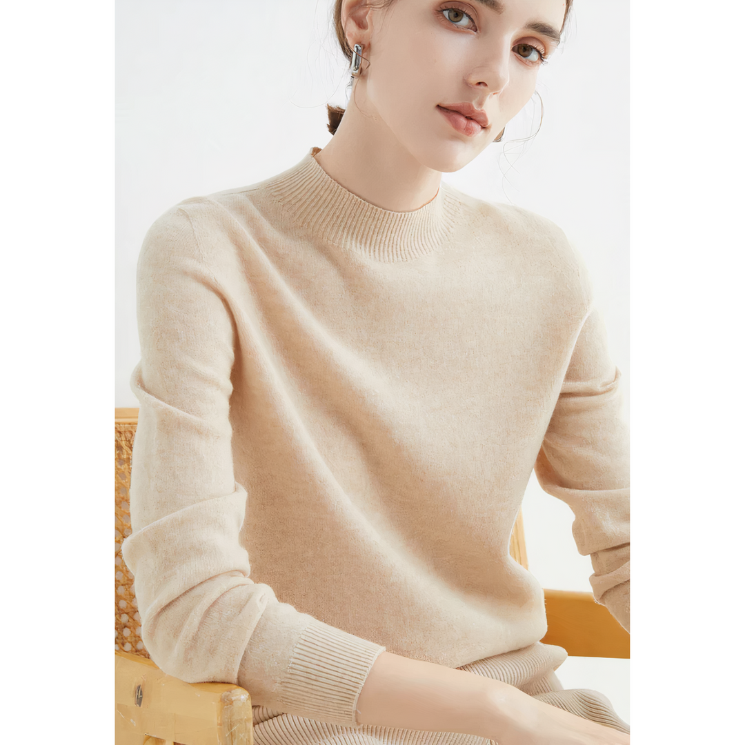 Luxury Knitted Cashmere Sweater for Women - Evelina-Beige-S-Nora Luxe