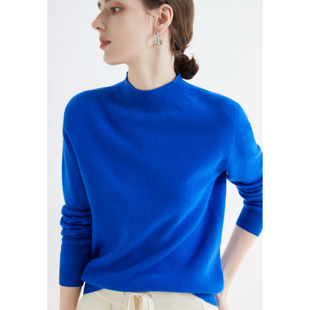 Luxury Knitted Cashmere Sweater for Women - Evelina-Blue-S-Nora Luxe