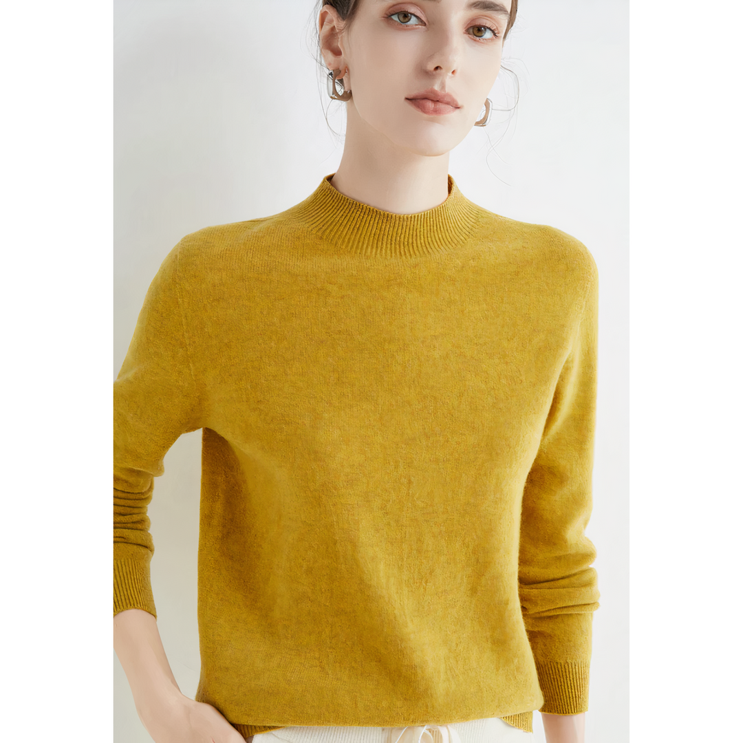 Luxury Knitted Cashmere Sweater for Women - Evelina-Mustard yellow-S-Nora Luxe