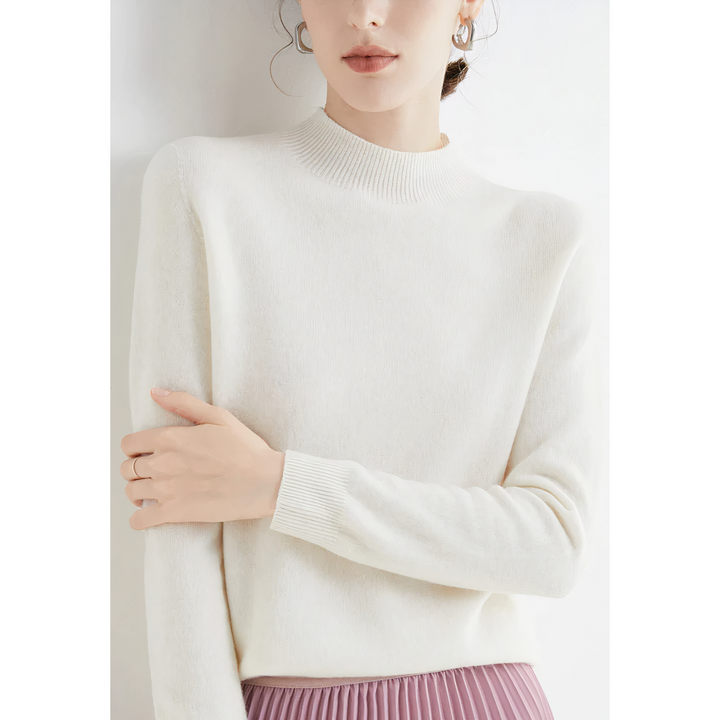 Luxury Knitted Cashmere Sweater for Women - Evelina-White-S-Nora Luxe