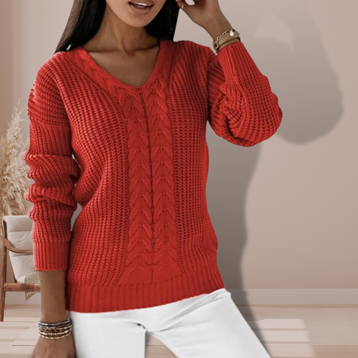 Luxury Knitted Ladies' Sweater - Vivienne-Red-S-Nora Luxe