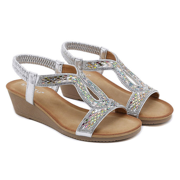 Luxury Ladies' Sandals with Wedge Heel – Celeste-Silver-3-State of Style