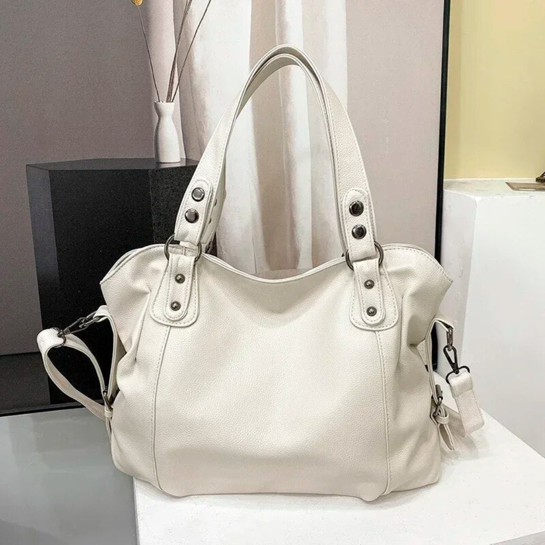 Luxury Leather Ladies Shoulder Bag - EliteCarry-Beige-Nora Luxe