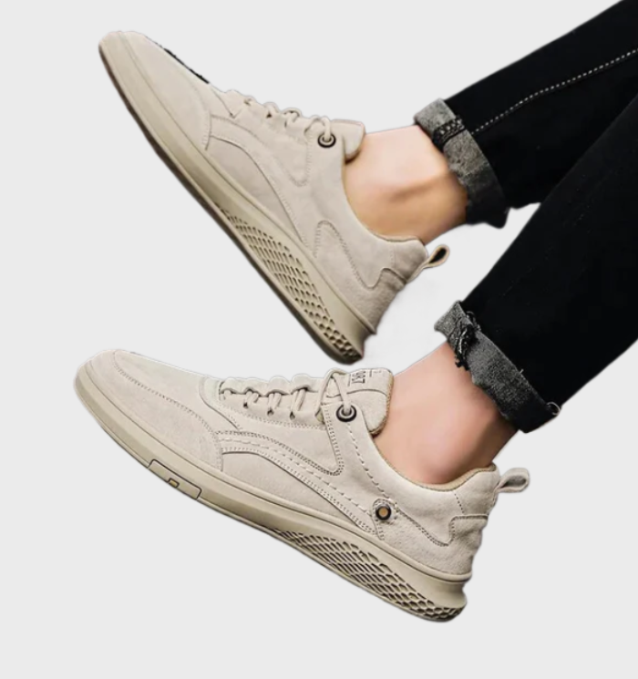 Luxury Leather Sneakers with Lace-Up Closure - Victor-5.5-Beige-Nora Luxe