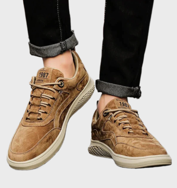 Luxury Leather Sneakers with Lace-Up Closure - Victor-5.5-Brown-Nora Luxe