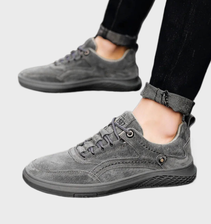 Luxury Leather Sneakers with Lace-Up Closure - Victor-5.5-Gray-Nora Luxe