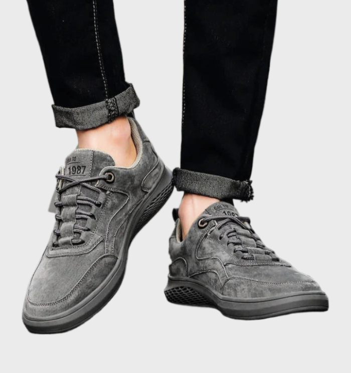 Luxury Leather Sneakers with Lace-Up Closure - Victor-5.5-Gray-Nora Luxe