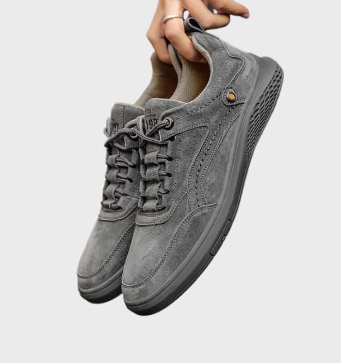 Luxury Leather Sneakers with Lace-Up Closure - Victor-5.5-Gray-Nora Luxe
