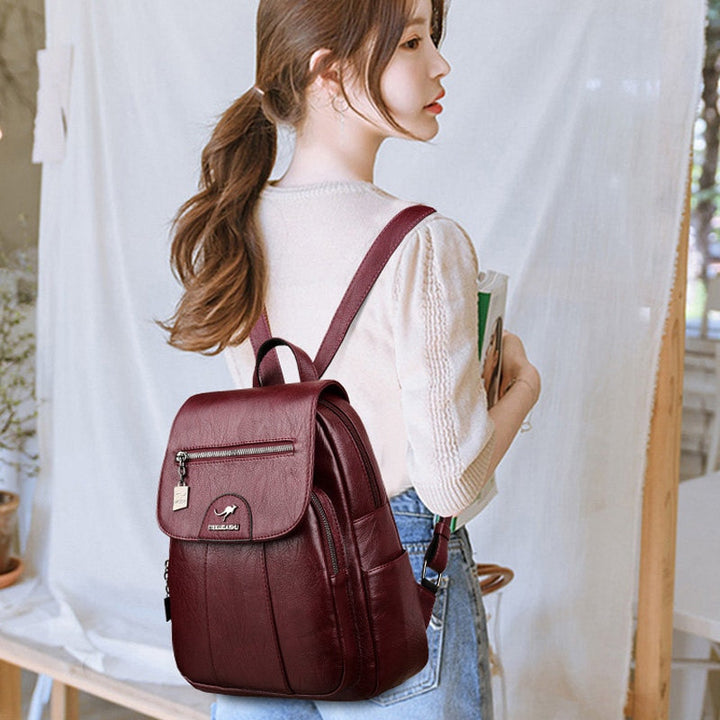 Luxury Leather Women's Backpack - Isolde-Bordeaux red-Nora Luxe