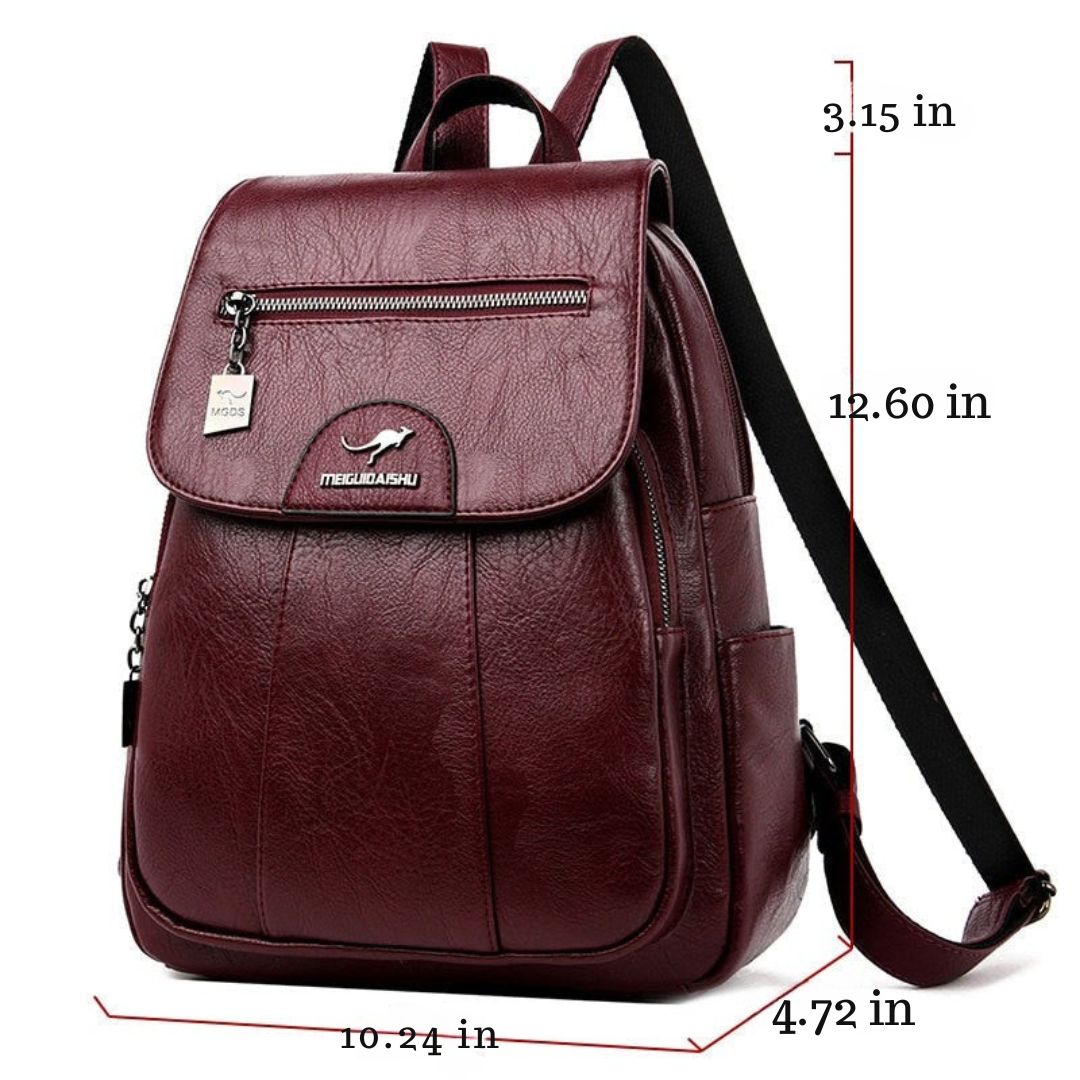 Luxury Leather Women's Backpack - Isolde-Bordeaux red-Nora Luxe