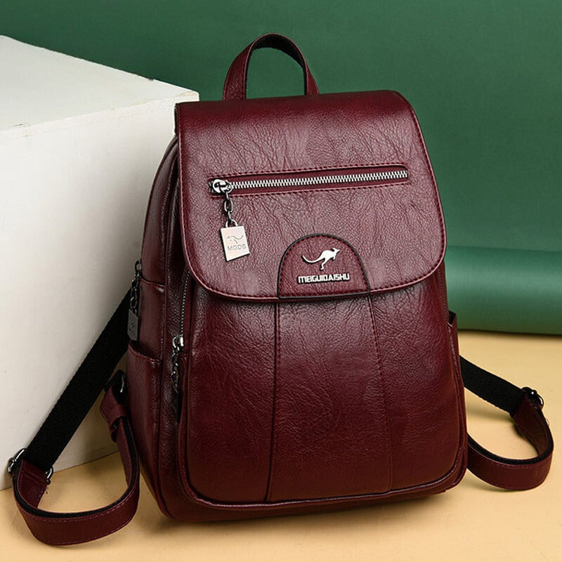 Luxury Leather Women's Backpack - Isolde-Bordeaux red-Nora Luxe