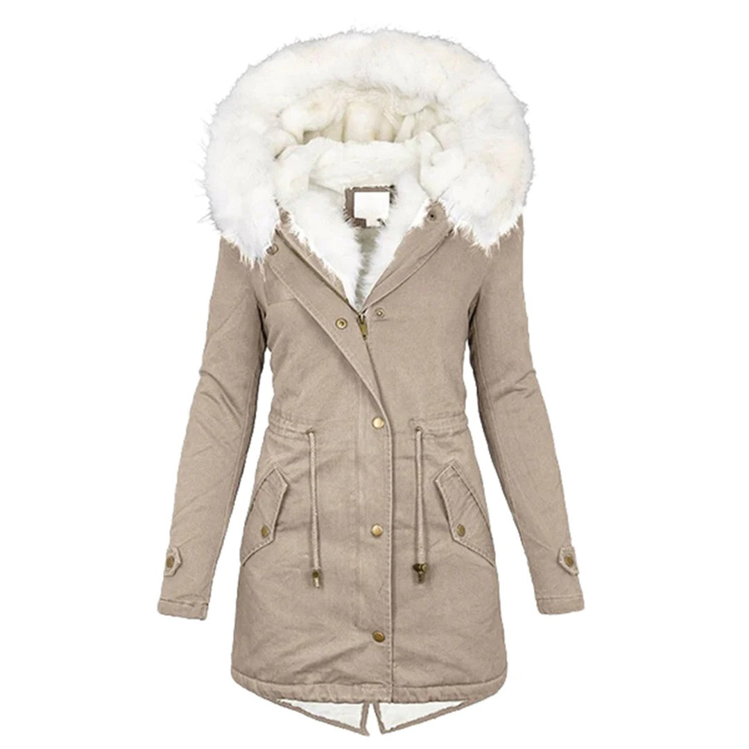 Luxury Lined Ladies Winter Coat - Elena-Khaki-S-Nora Luxe