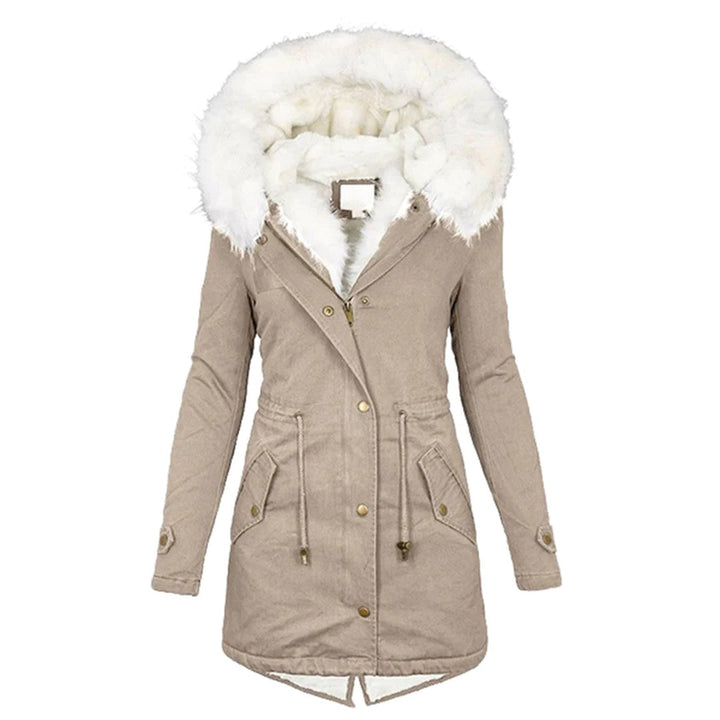 Luxury Lined Ladies Winter Coat - Elena-Khaki-S-Nora Luxe