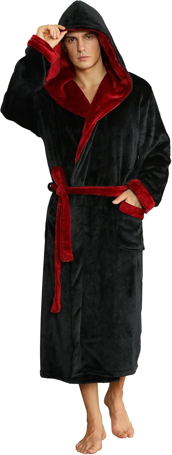 Luxury Men's Bathrobe - Robbie-Black/Dark Red-S/M-Nora Luxe