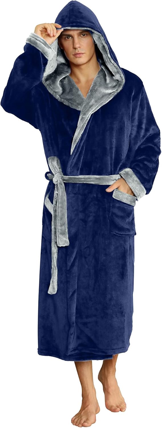 Luxury Men's Bathrobe - Robbie-Dark Blue/Light Gray-S/M-Nora Luxe