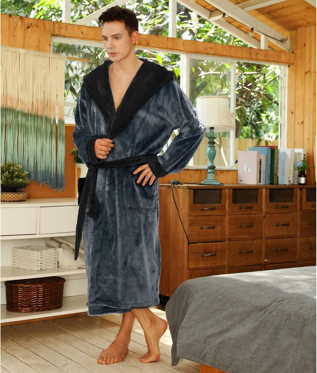 Luxury Men's Bathrobe - Robbie-Dark Gray-S/M-Nora Luxe