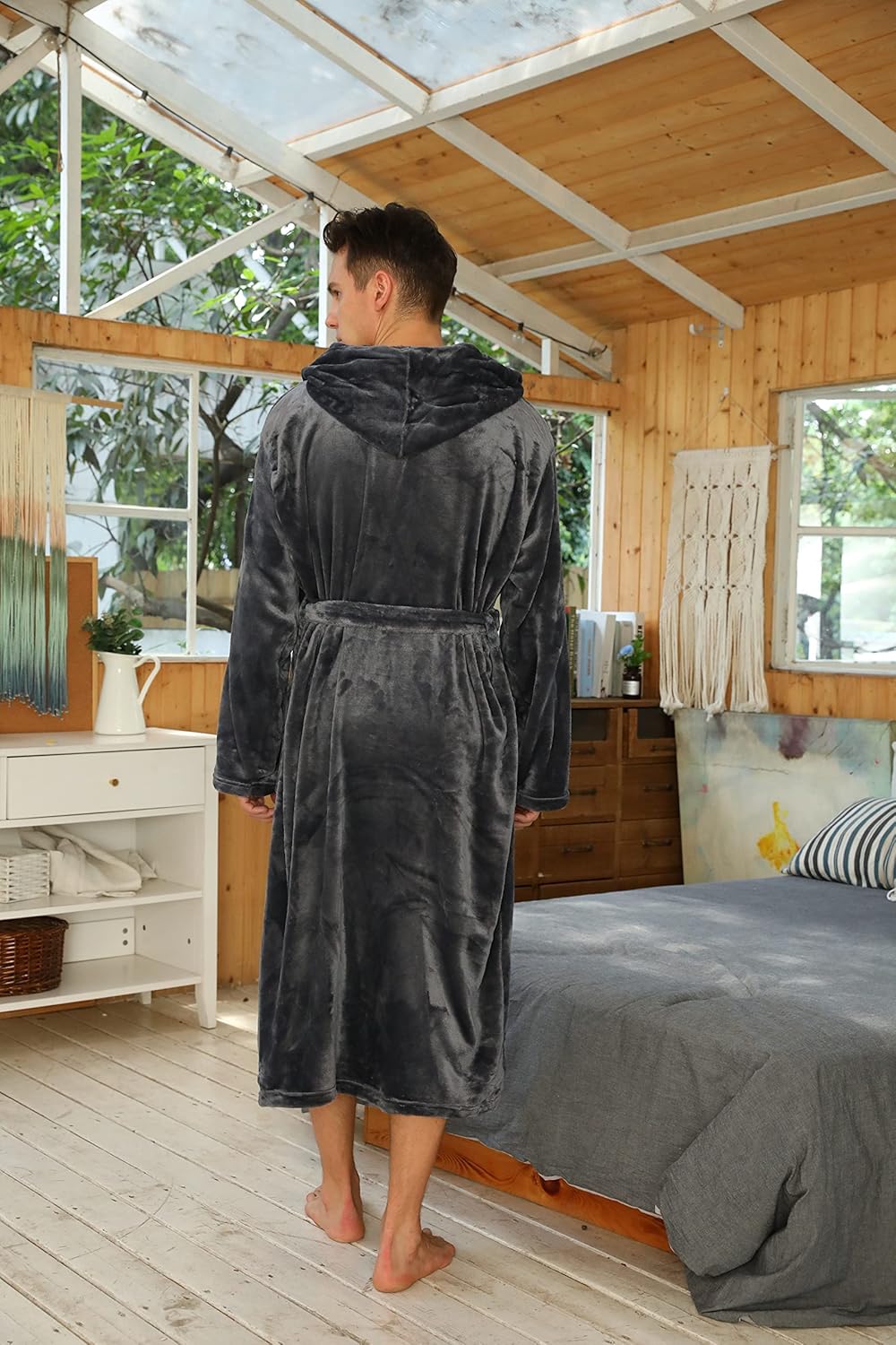 Luxury Men's Bathrobe - Robbie-Dark Gray-S/M-Nora Luxe