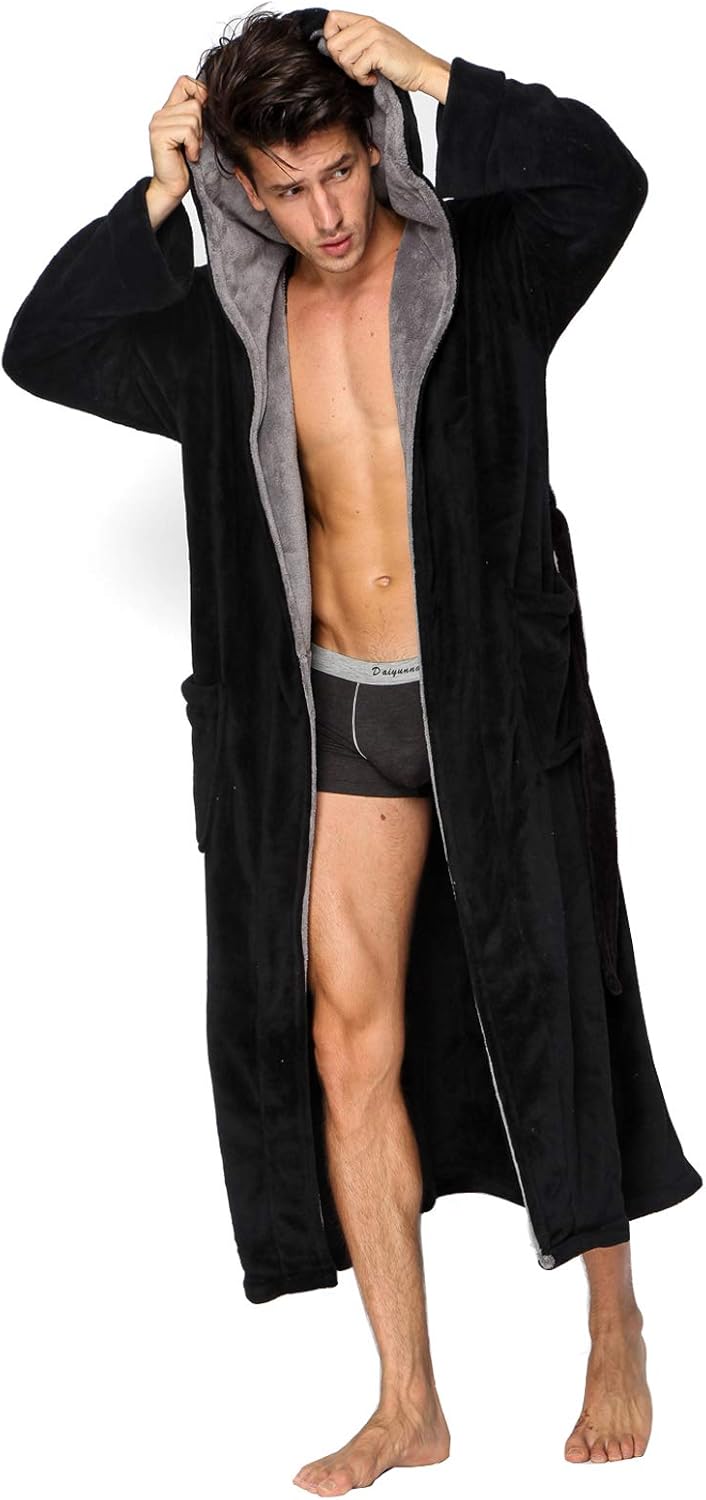 Luxury Men's Bathrobe with Hood - Lars-Black-S-Nora Luxe