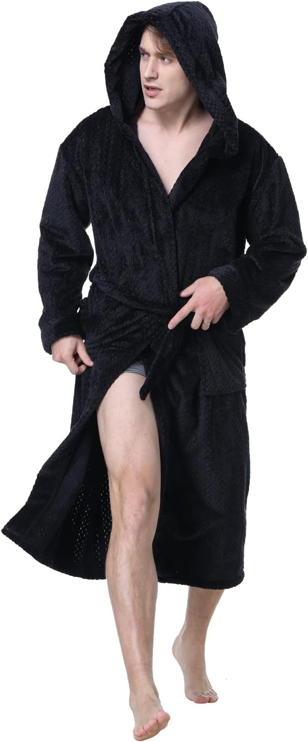 Luxury Men's Bathrobe with Hood - Lars-Black2-S-Nora Luxe