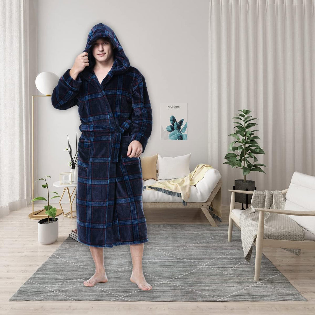 Luxury Men's Bathrobe with Hood - Lars-Black/Red-S-Nora Luxe