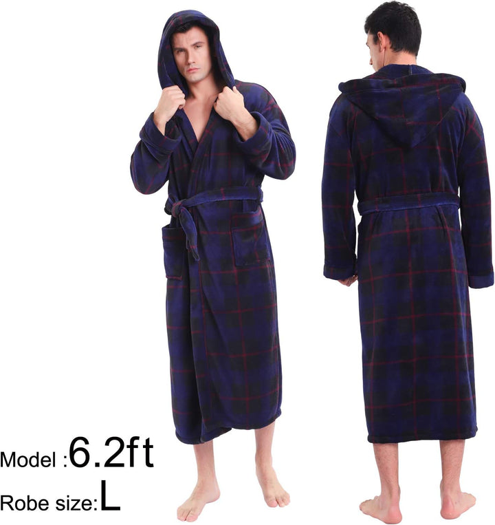 Luxury Men's Bathrobe with Hood - Lars-Black/Red-S-Nora Luxe