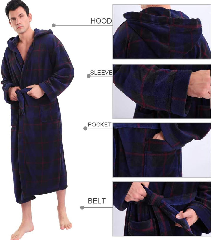 Luxury Men's Bathrobe with Hood - Lars-Black/Red-S-Nora Luxe