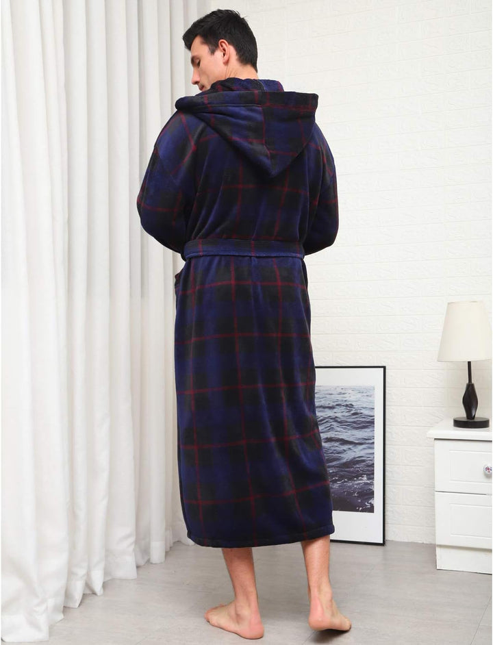 Luxury Men's Bathrobe with Hood - Lars-Black/Red-S-Nora Luxe
