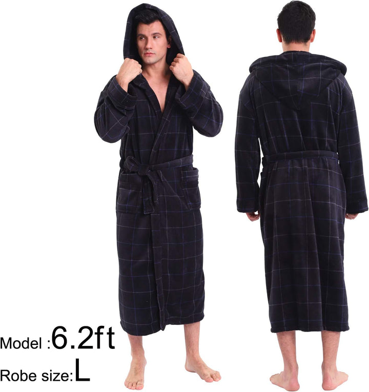 Luxury Men's Bathrobe with Hood - Lars-Black/Red-S-Nora Luxe
