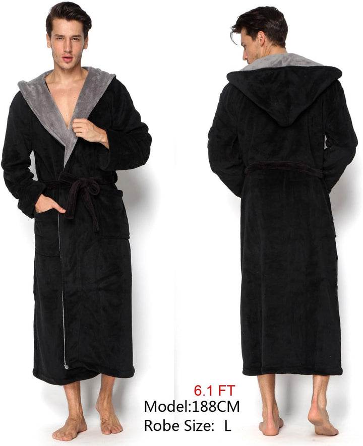 Luxury Men's Bathrobe with Hood - Lars-Black/Red-S-Nora Luxe